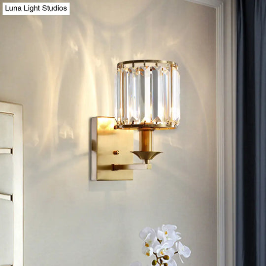 Modern Black/Gold Cylinder Sconce Light Fixture With Crystal Wall Mounted Lighting