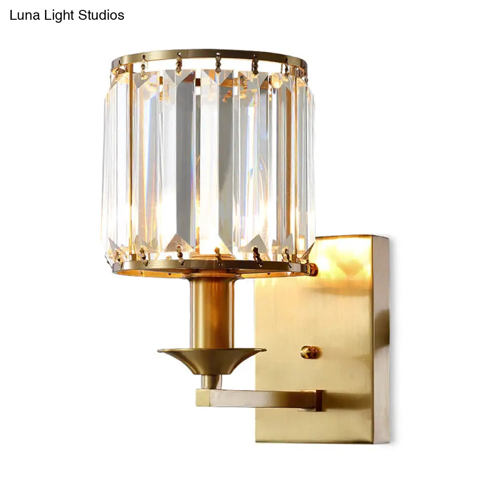 Modern Black/Gold Cylinder Sconce Light Fixture With Crystal Wall Mounted Lighting