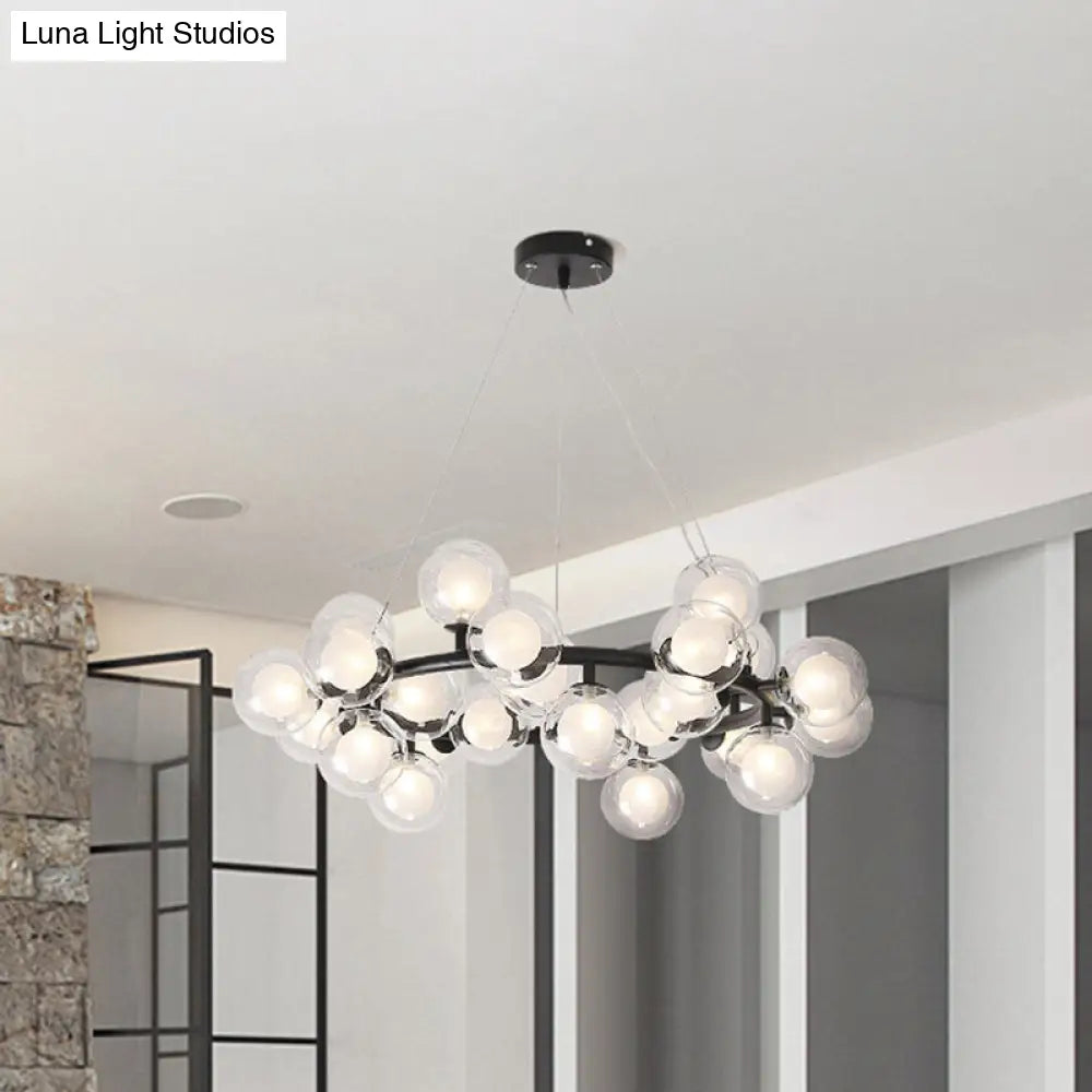 Modern Glass Chandelier - Global Shade Ceiling Light Fixture With Black/Gold Finish And Metal Ring