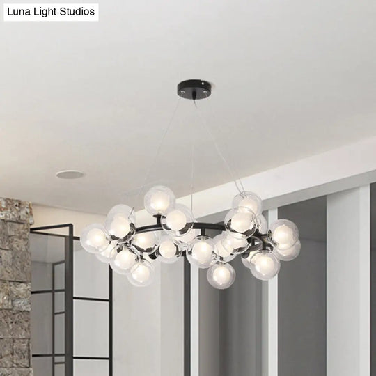 Modern Glass Chandelier - Global Shade Ceiling Light Fixture With Black/Gold Finish And Metal Ring