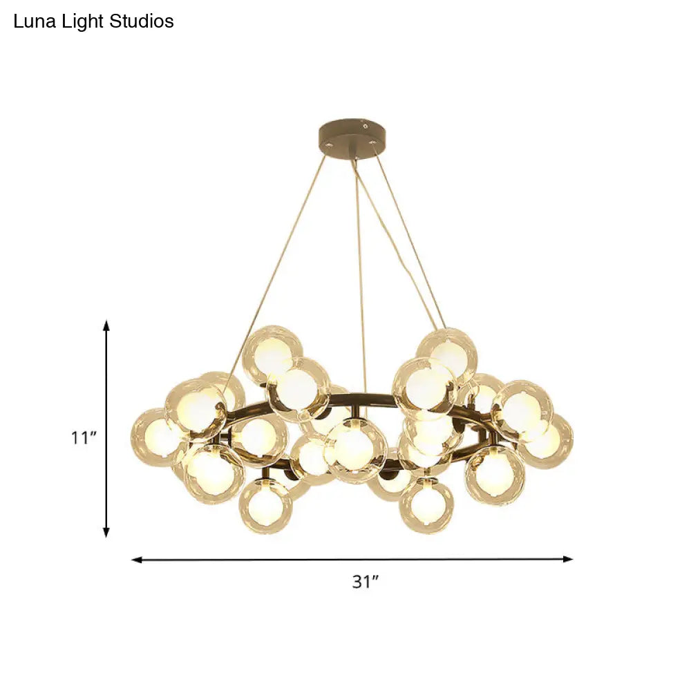 Modern Glass Chandelier - Global Shade Ceiling Light Fixture With Black/Gold Finish And Metal Ring