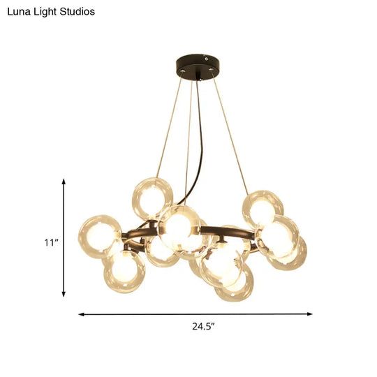 Modern Black/Gold Finish Glass 15/25-Bulb Global Shade Chandelier Lamp With Metal Ring - Ceiling