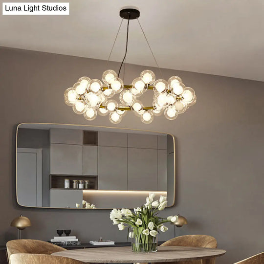 Modern Glass Chandelier - Global Shade Ceiling Light Fixture With Black/Gold Finish And Metal Ring