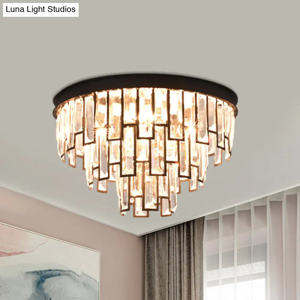 Modern Black/Gold Flush Mount Light With Clear Crystals - Ideal For Bedroom