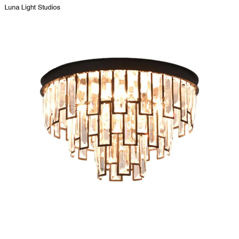 Modern Black/Gold Flush Mount Light With Clear Crystals - Ideal For Bedroom