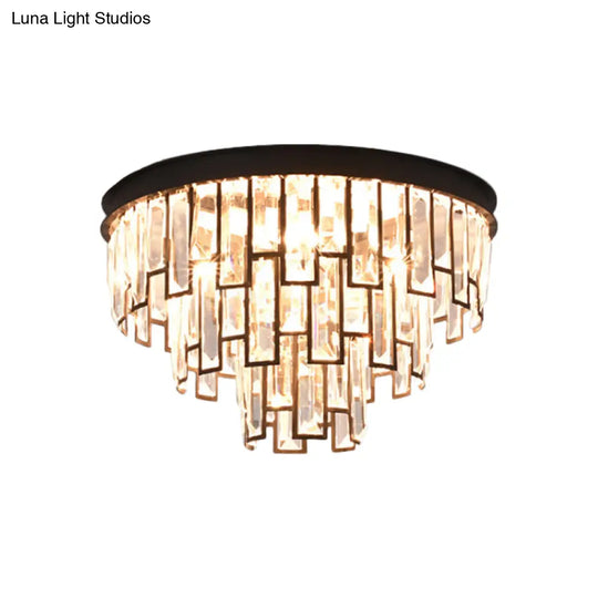 Modern Black/Gold Flush Mount Light With Clear Crystals - Ideal For Bedroom