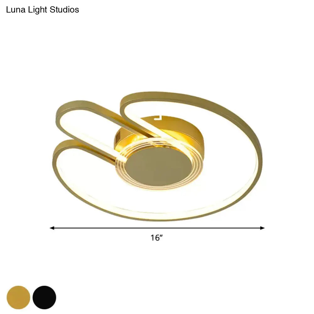 Modern Black/Gold Geometric Frame Flushmount - 16/19.5 Led Metal Flush Mounted Lighting
