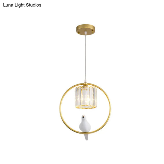 Modern Black/Gold Hoop Pendulum Light With Crystal Shade For Living Room