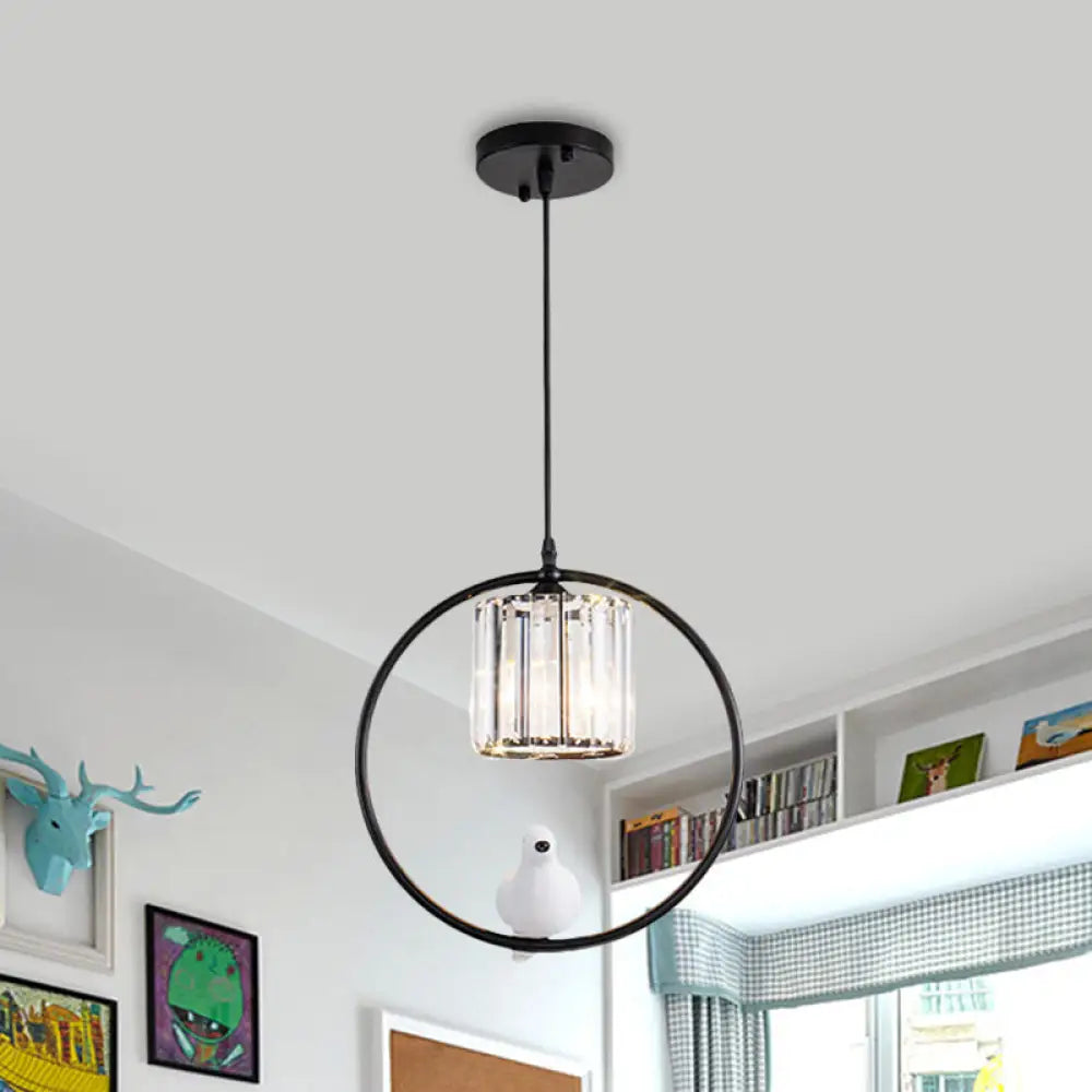 Modern Black/Gold Hoop Pendulum Light With Crystal Shade For Living Room Black