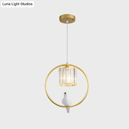 Modern Black/Gold Hoop Pendulum Light With Crystal Shade For Living Room