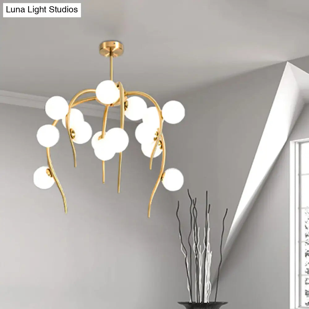 Modern Black/Gold Iron Chandelier With Matte White Balls - 15/20-Light Dining Room Hanging Lamp 15 /