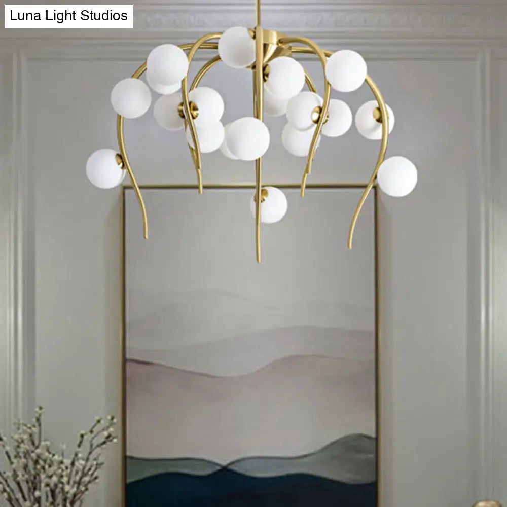 Modern Black/Gold Iron Chandelier With Matte White Balls - 15/20-Light Dining Room Hanging Lamp 20 /