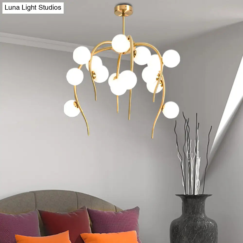 Modern Black/Gold Iron Chandelier With Matte White Balls - 15/20-Light Dining Room Hanging Lamp