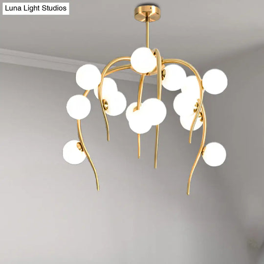 Modern Black/Gold Iron Branch Chandelier With Matte White Balls - 15/20-Light Dining Room Hanging