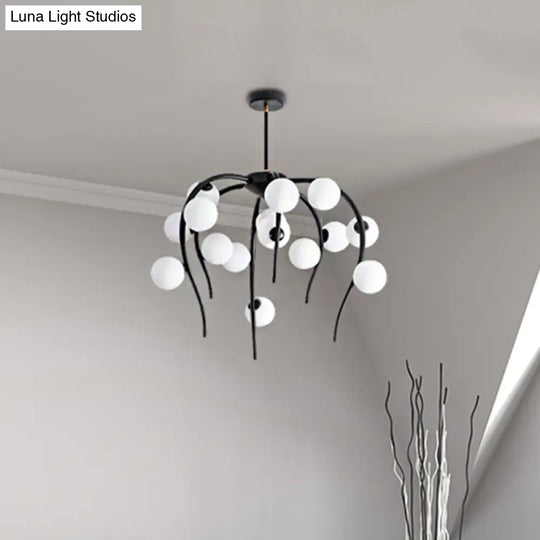 Modern Black/Gold Iron Branch Chandelier With Matte White Balls - 15/20-Light Dining Room Hanging