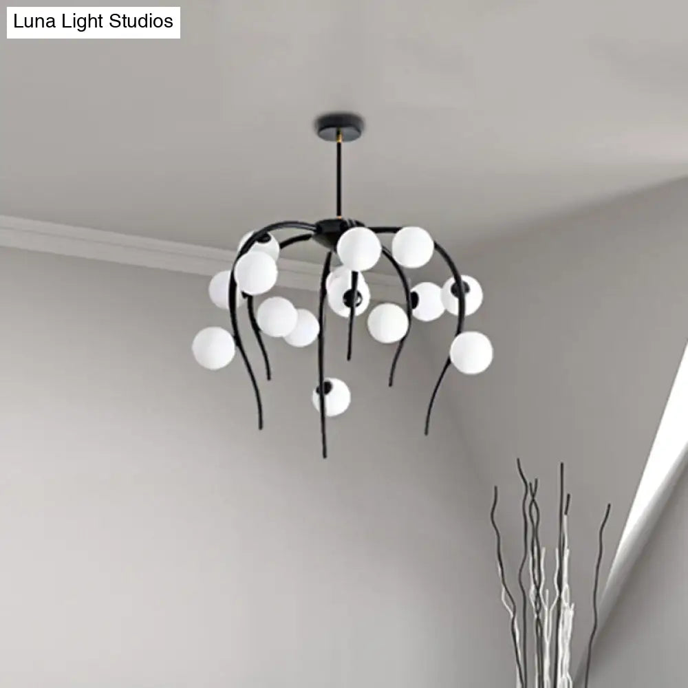 Modern Black/Gold Iron Chandelier With Matte White Balls - 15/20-Light Dining Room Hanging Lamp