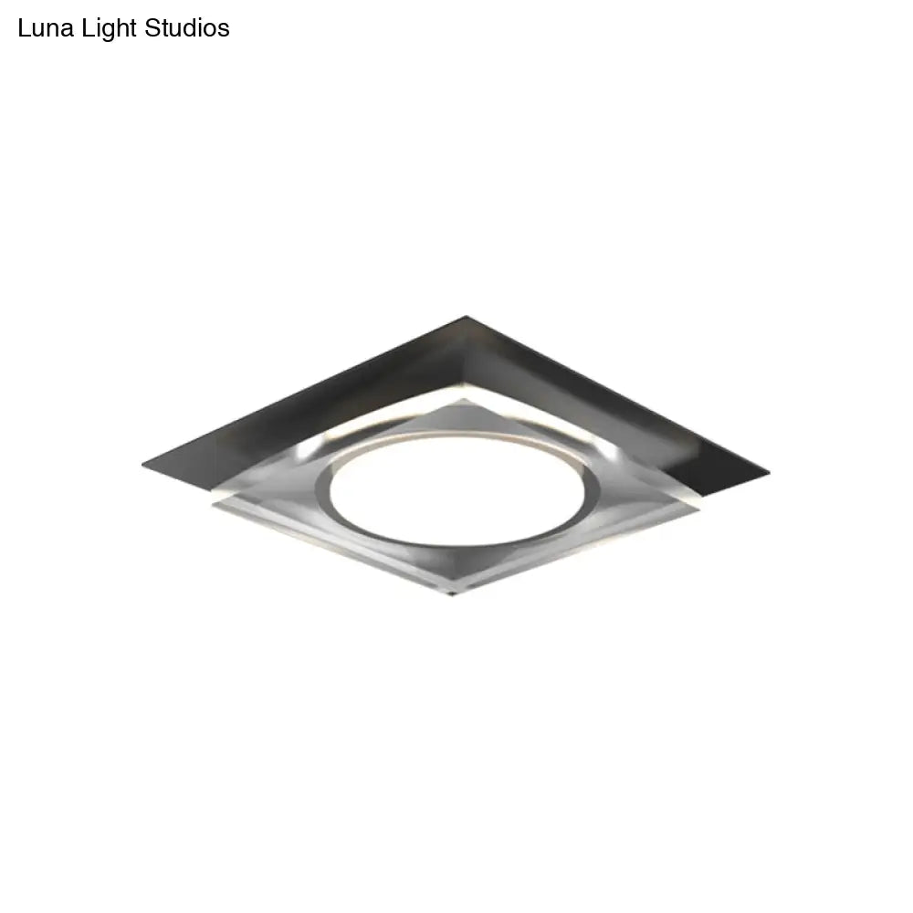 Modern Black/Gold Led Ceiling Light For Hallway - Metallic Geometric Flush Mount With Warm/White