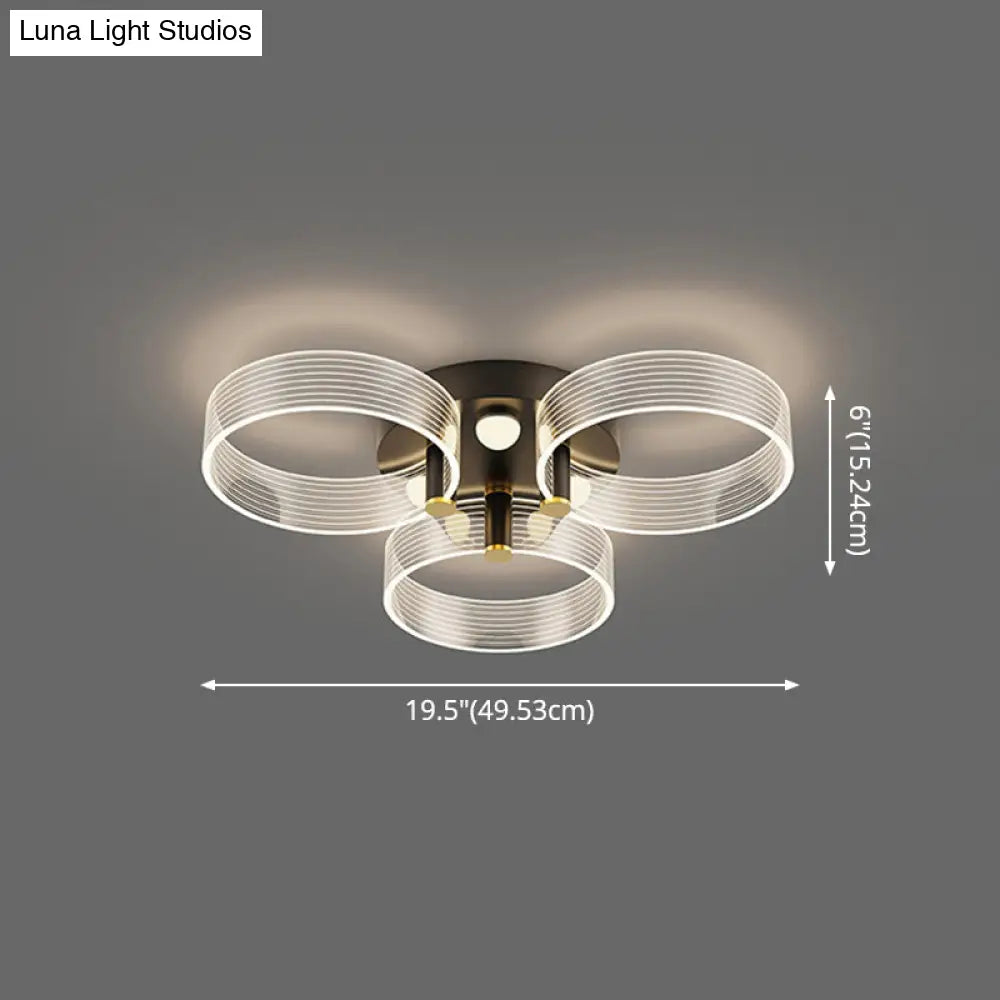 Modern Black-Gold Led Ceiling Light With Flower Design - Acrylic Round Semi Mount