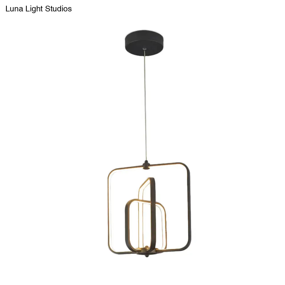 Modern Black/Gold Led Chandelier Pendant For Living Room: 3-Square Acrylic Ceiling Light