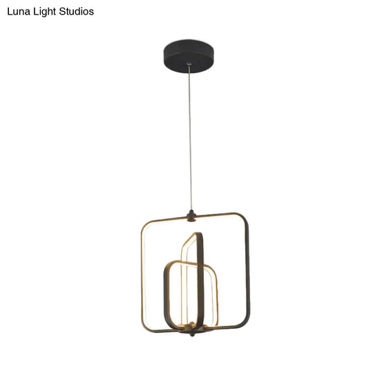 Modern Black/Gold Led Chandelier Pendant For Living Room: 3-Square Acrylic Ceiling Light