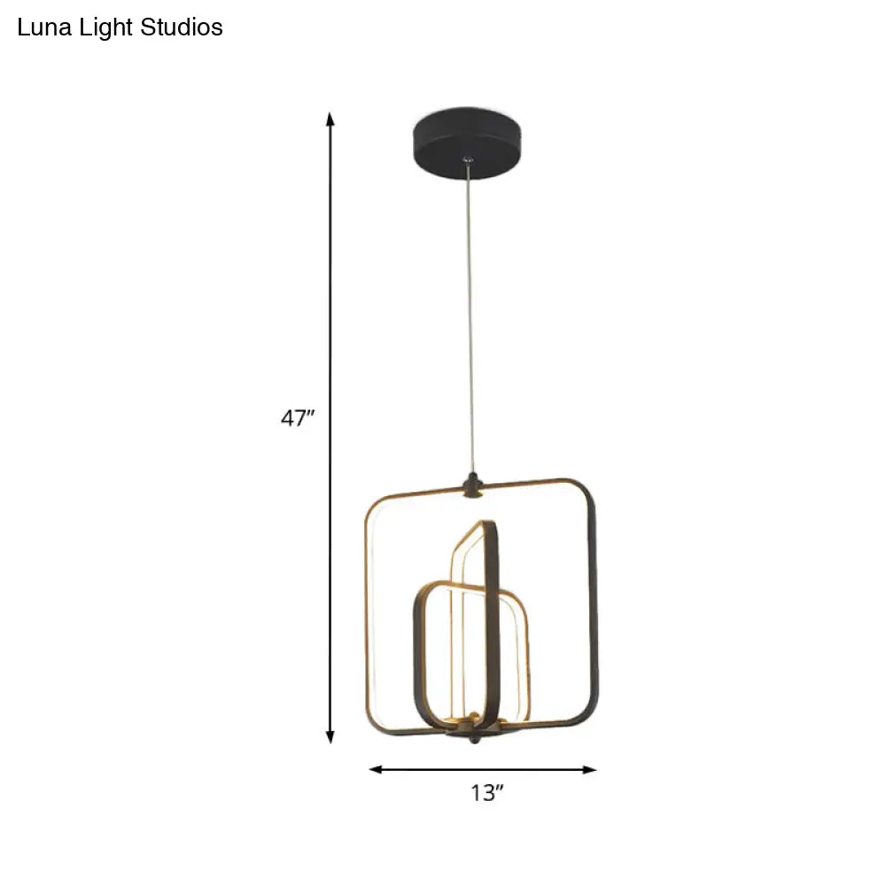 Modern Black/Gold Led Chandelier Pendant For Living Room: 3-Square Acrylic Ceiling Light