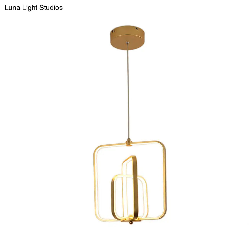 Modern Black/Gold Led Chandelier Pendant For Living Room: 3-Square Acrylic Ceiling Light