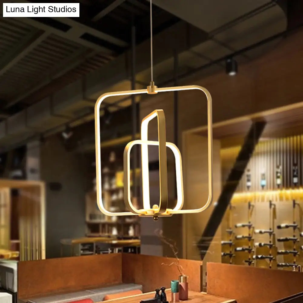 Modern Black/Gold Led Chandelier Pendant For Living Room: 3-Square Acrylic Ceiling Light