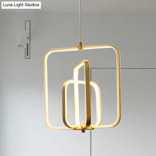 Modern Black/Gold Led Chandelier Pendant For Living Room: 3-Square Acrylic Ceiling Light