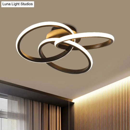 Modern Black/Gold Led Flush Ceiling Light With Metallic Interlocking Rings In Warm/White 16.5/20.5