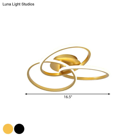 Modern Black/Gold Led Flush Ceiling Light With Metallic Interlocking Rings In Warm/White