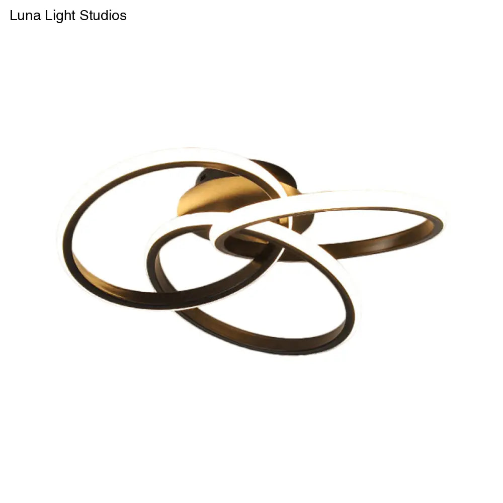 Modern Black/Gold Led Flush Ceiling Light With Metallic Interlocking Rings In Warm/White