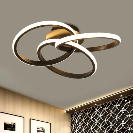 Modern Black/Gold Led Flush Ceiling Light With Metallic Interlocking Rings In Warm/White