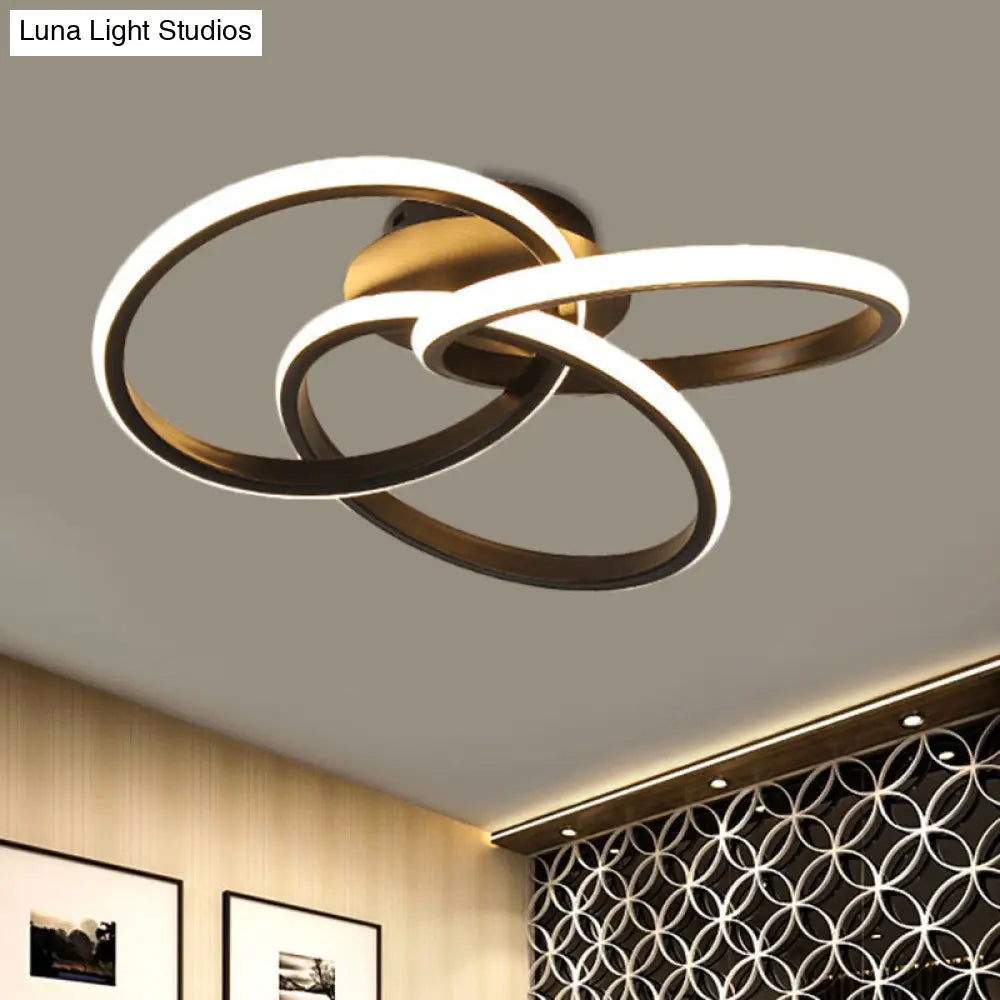 Modern Black/Gold Led Flush Ceiling Light With Metallic Interlocking Rings In Warm/White 16.5/20.5