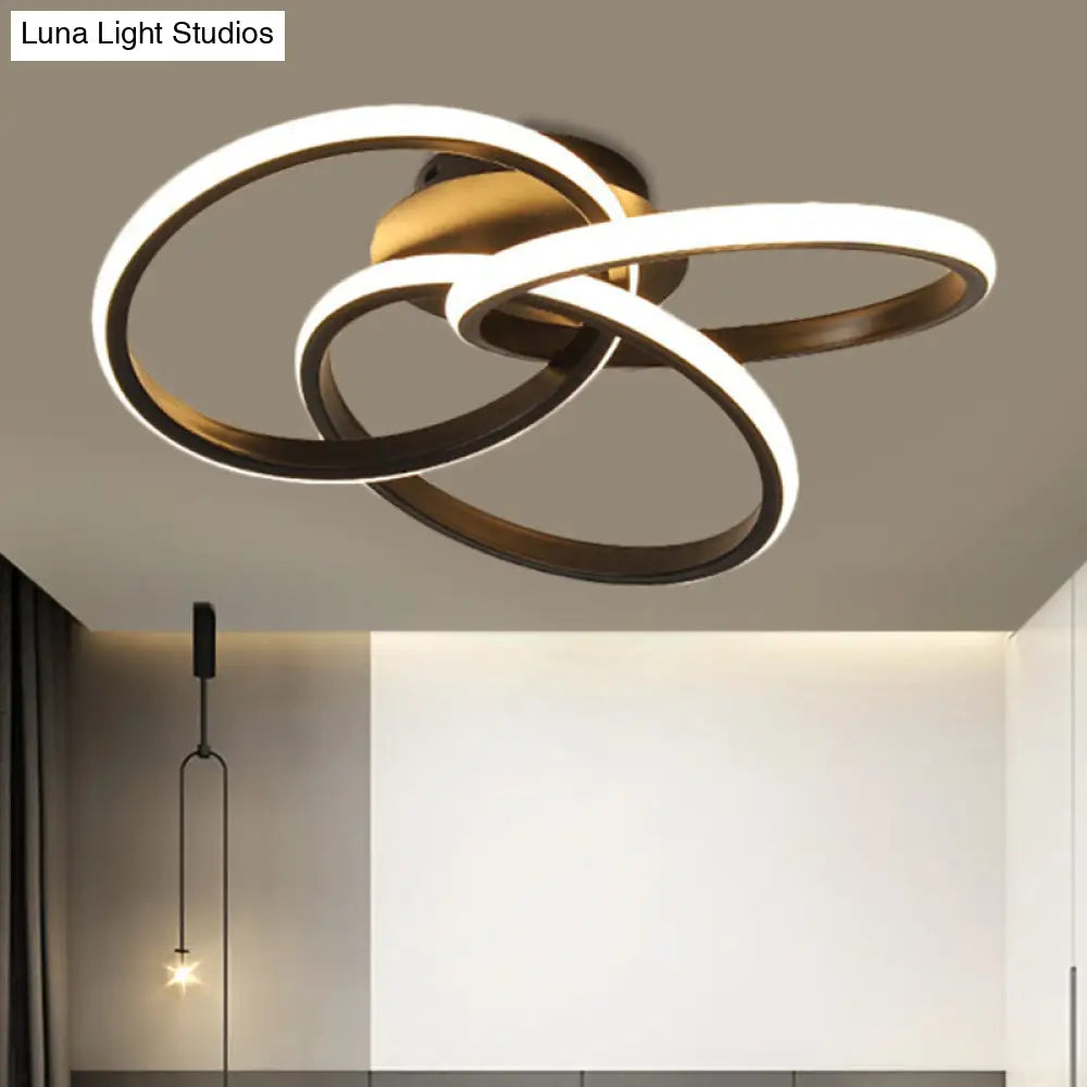 Modern Black/Gold Led Flush Ceiling Light With Metallic Interlocking Rings In Warm/White 16.5/20.5