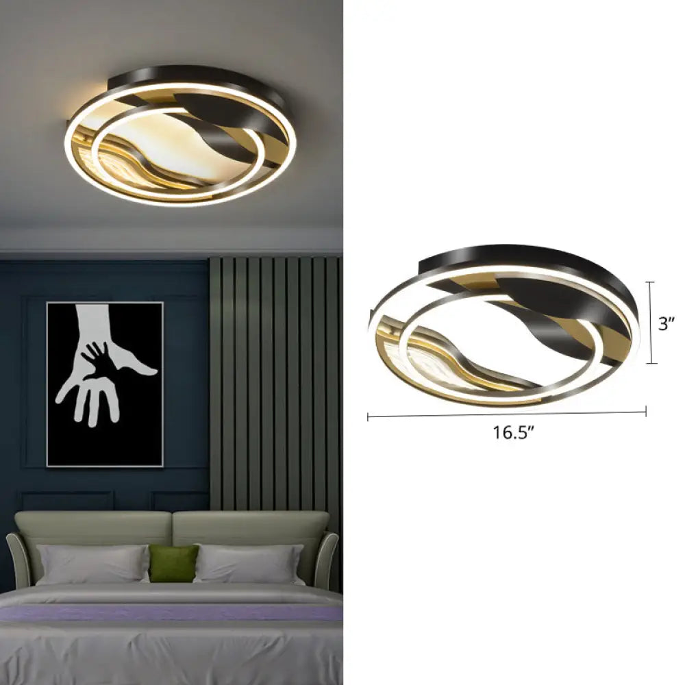 Modern Black - Gold Led Flush Mount Lamp For Bedroom Lighting Black / 16.5’ Warm