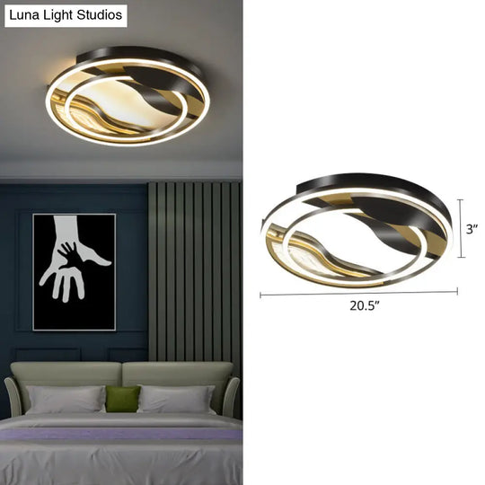 Modern Black-Gold Led Flush Mount Lamp For Bedroom Lighting Black / 20.5 White