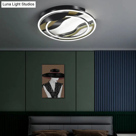 Modern Black - Gold Led Flush Mount Lamp For Bedroom Lighting