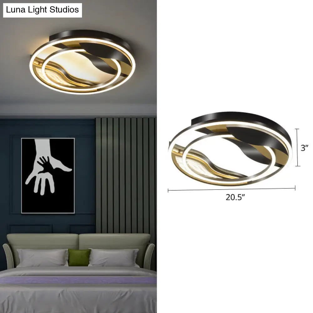 Modern Black-Gold Led Flush Mount Lamp For Bedroom Lighting Black / 20.5 Warm