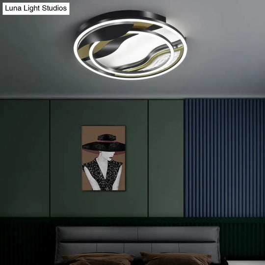 Modern Black-Gold Led Flush Mount Lamp For Bedroom Lighting