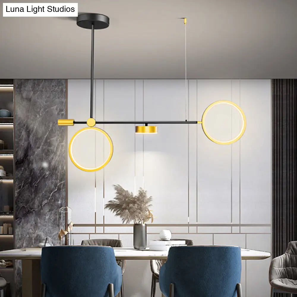 Modern Black-Gold Led Pendant Light For Island Metal Round Shape - Warm/White Illumination