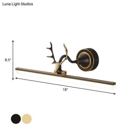 Modern Black/Gold Led Vanity Lamp With Antler Arm And Acrylic Shade For Stylish Wall Lighting