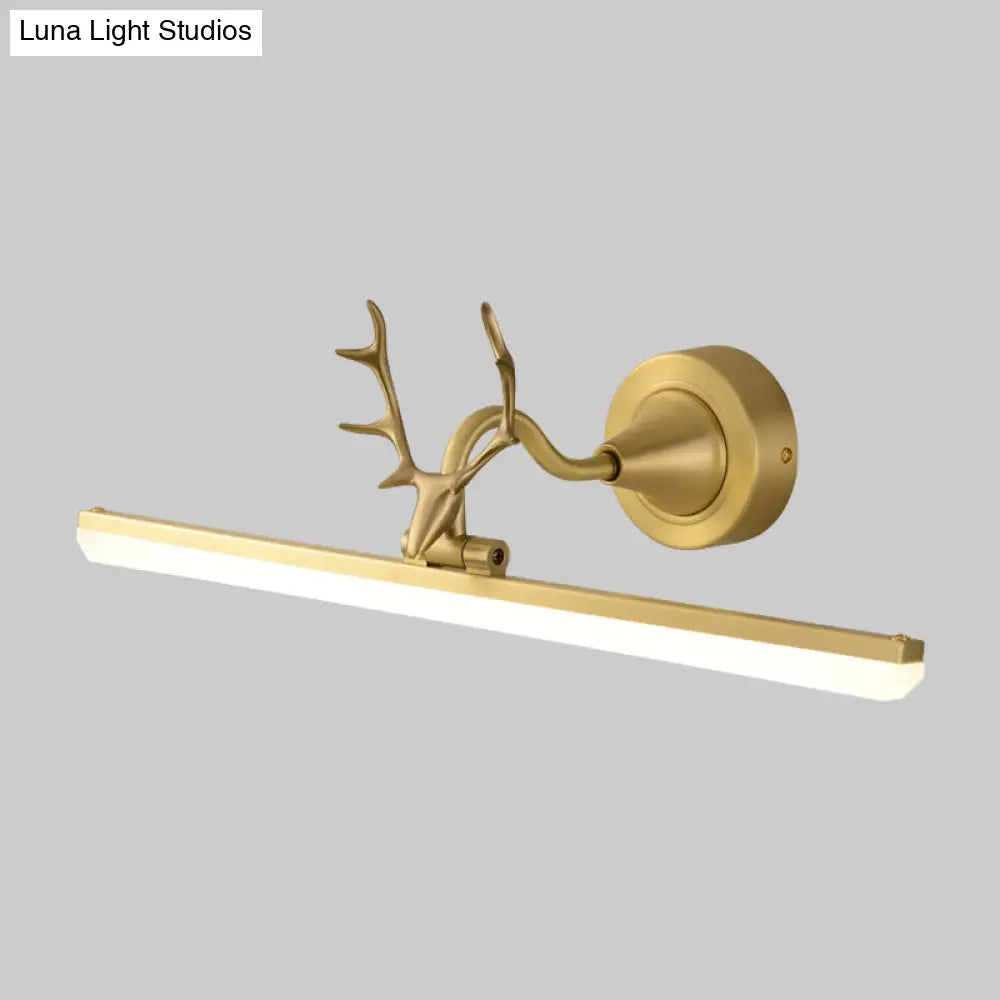 Modern Black/Gold Led Vanity Lamp With Antler Arm And Acrylic Shade For Stylish Wall Lighting