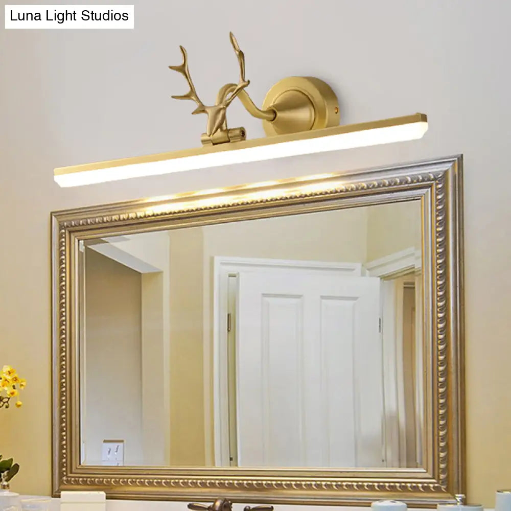 Modern Black/Gold Led Vanity Lamp With Antler Arm And Acrylic Shade For Stylish Wall Lighting