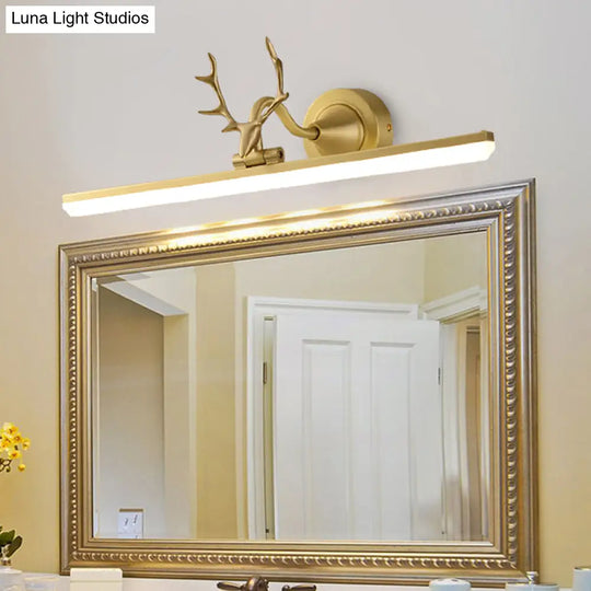 Modern Black/Gold Led Vanity Lamp With Antler Arm And Acrylic Shade For Stylish Wall Lighting