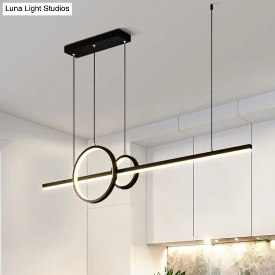 Modern Metallic Multi Pendant Chandelier: Round Liner Led Hanging Light Black/Gold Finish In