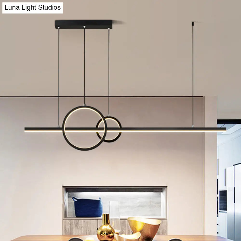 Modern Metallic Multi Pendant Chandelier: Round Liner Led Hanging Light Black/Gold Finish In