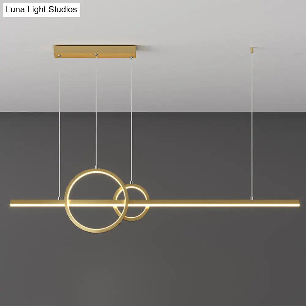 Modern Metallic Multi Pendant Chandelier: Round Liner Led Hanging Light Black/Gold Finish In
