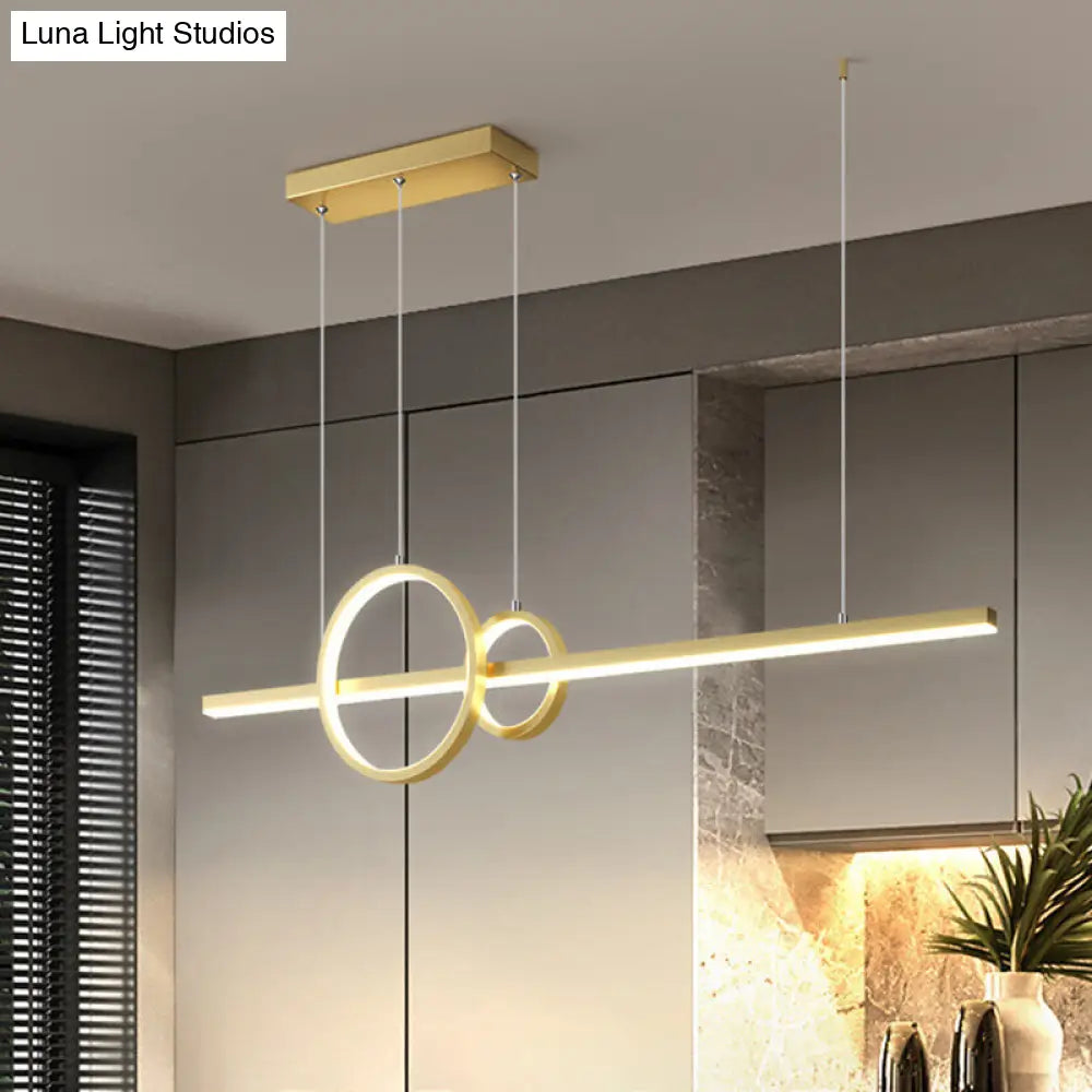 Modern Metallic Multi Pendant Chandelier: Round Liner Led Hanging Light Black/Gold Finish In