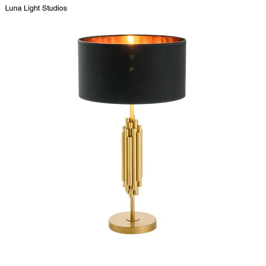 Modern Black & Gold Nightstand Lamp: Shaded Desk Light With Circular Metal Base