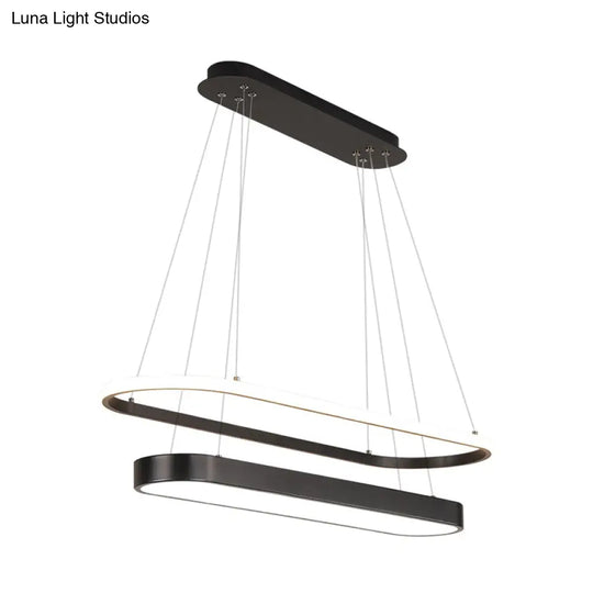 Modern Black/Gold Pendant Chandelier - Rectangular Led Acrylic Hanging Light In White/Warm